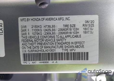 2020 Honda Cr-V Awd Ex z USA, uszkodzony, nr VIN 5J6RW2H53LA010631